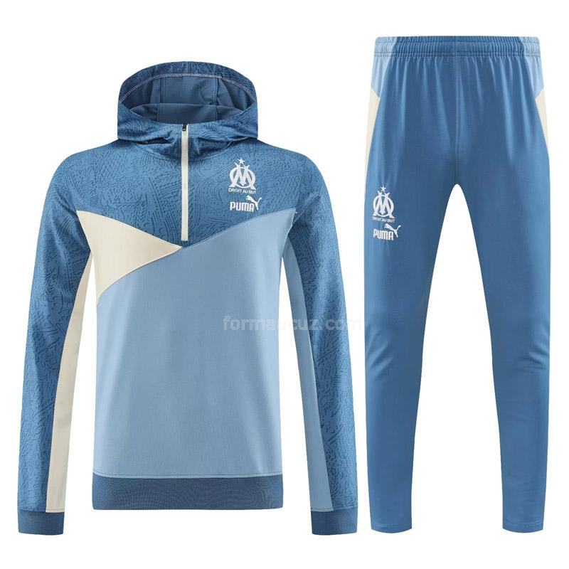 puma olympique marseille 2023-24 2371a1 mavi kapüşonlu svetşört