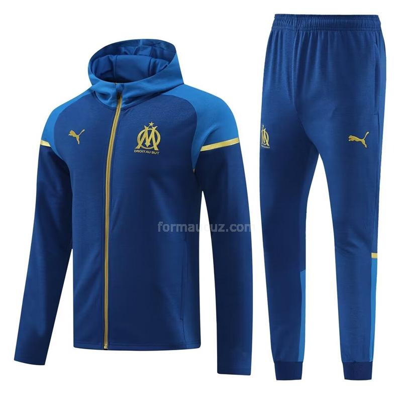 puma olympique marseille 2023-24 mavi kapüşonlu ceket